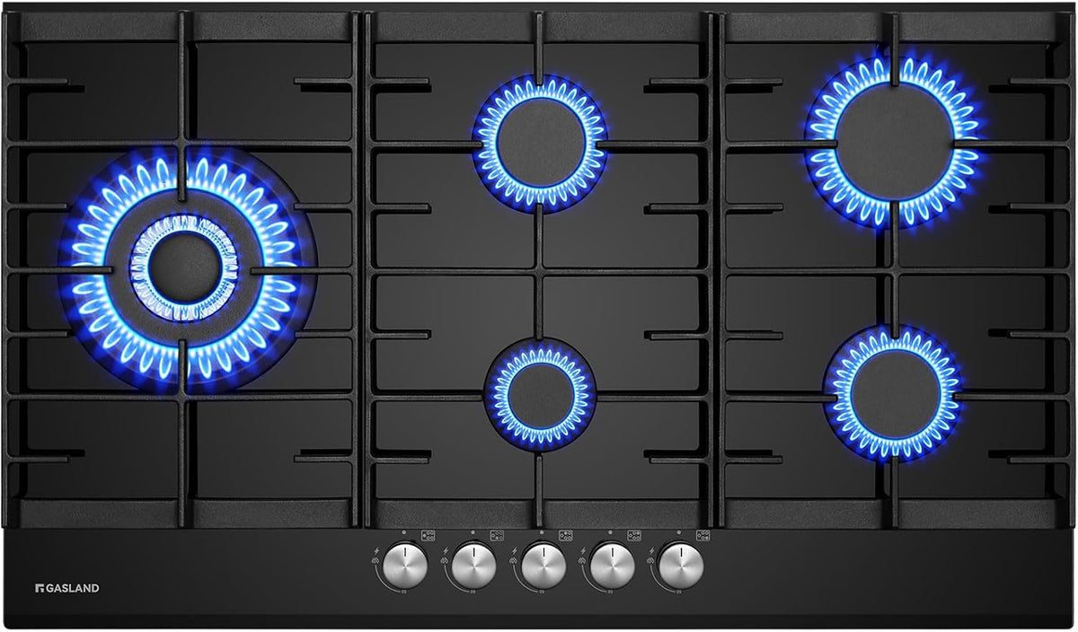 table de cuisson GASLAND, 87 cm, 10400 W, Noir, GH2905BG1FC à gaz 5 feux, Cuisinière à gaz avec brûleur wok