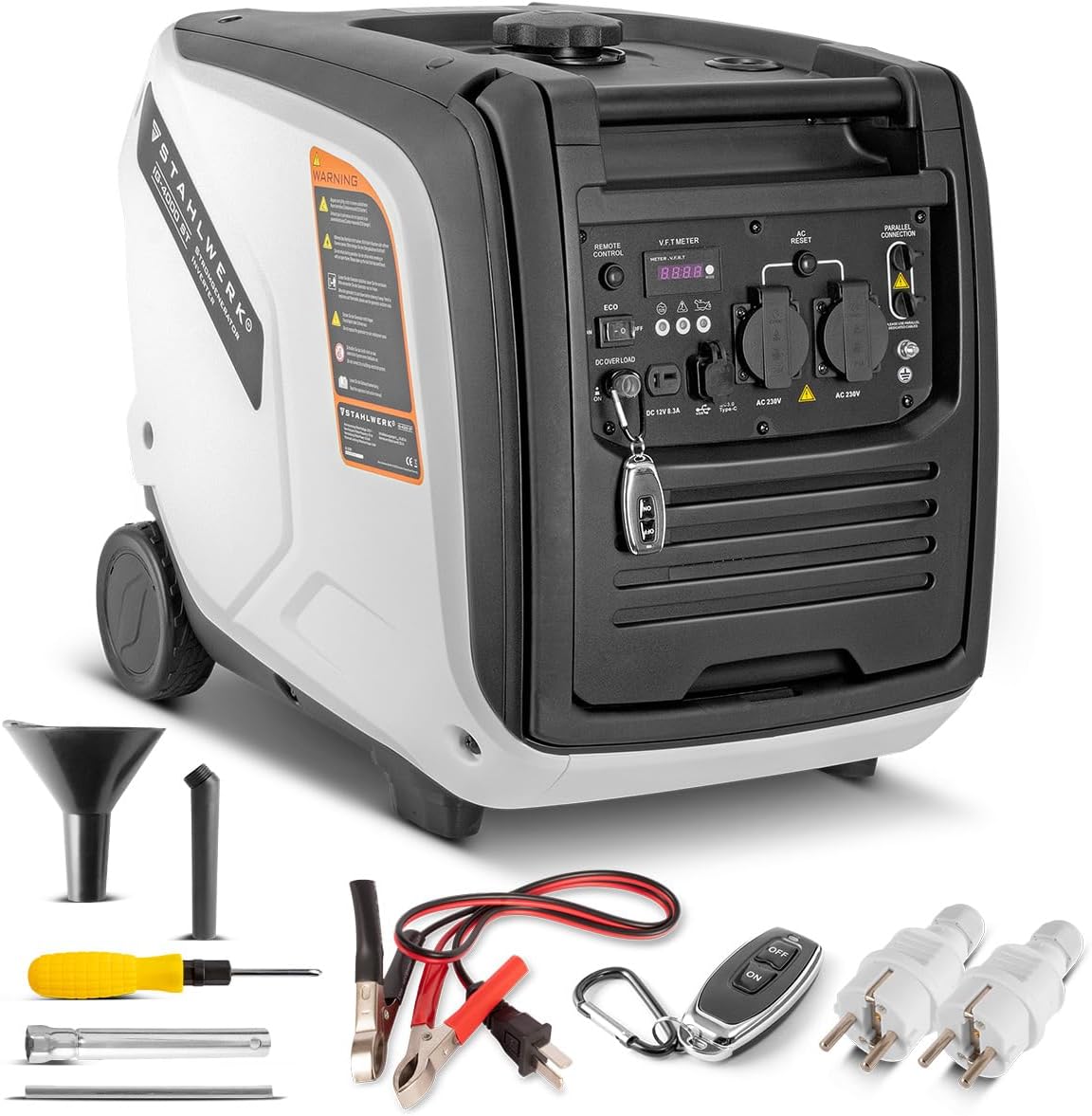 STAHLWERK groupe électrogène, 4 kW, Noir/Gris, IG-4000 ST à essence de / 5, générateur à onduleur, secours avec télécommande et démarrage électrique
