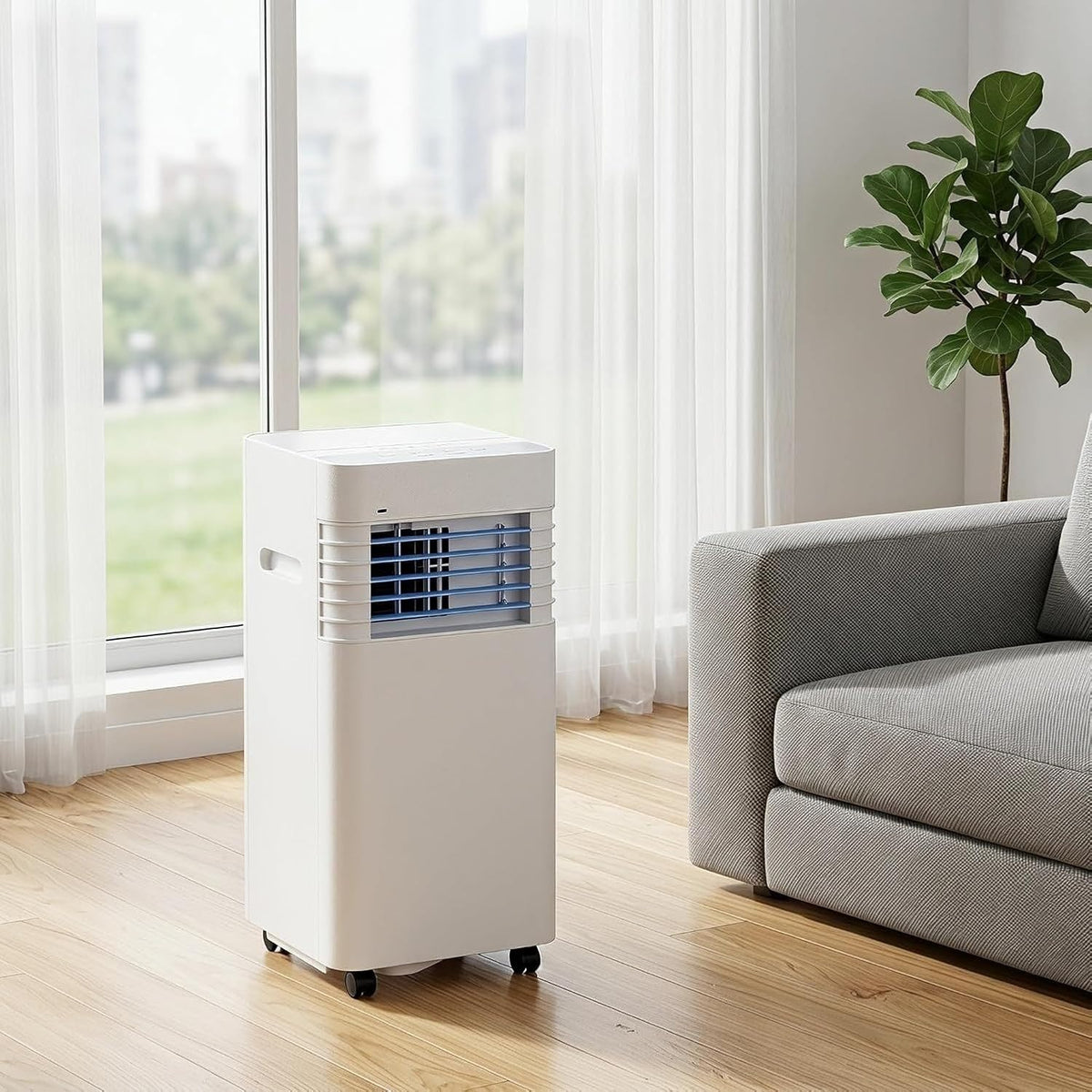 climatiseur portable HUANQIN, environ 50 dB pour un fonctionnement silencieux, 14000 BTU, 5050 BTU, Noir, Climatiseur Mobile avec Kit d'Installation