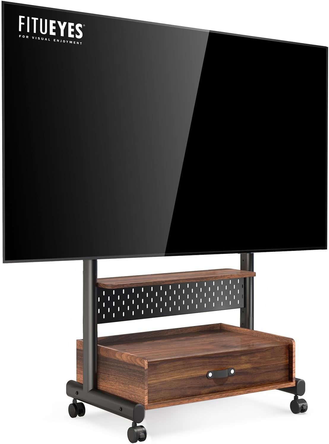 FITUEYES téléviseur, 85 Pouces, 600 x 400 mm, 60 kg, Noir, Support TV roulettes, Meuble TV avec Support, Bureau et Salle de Réunion