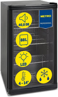 METRO Professional réfrigérateur, 43 x 49 x 83 cm, 88 L, 39 dB, Noir, à boissons GPC1088, métal/verre, réfrigération statique