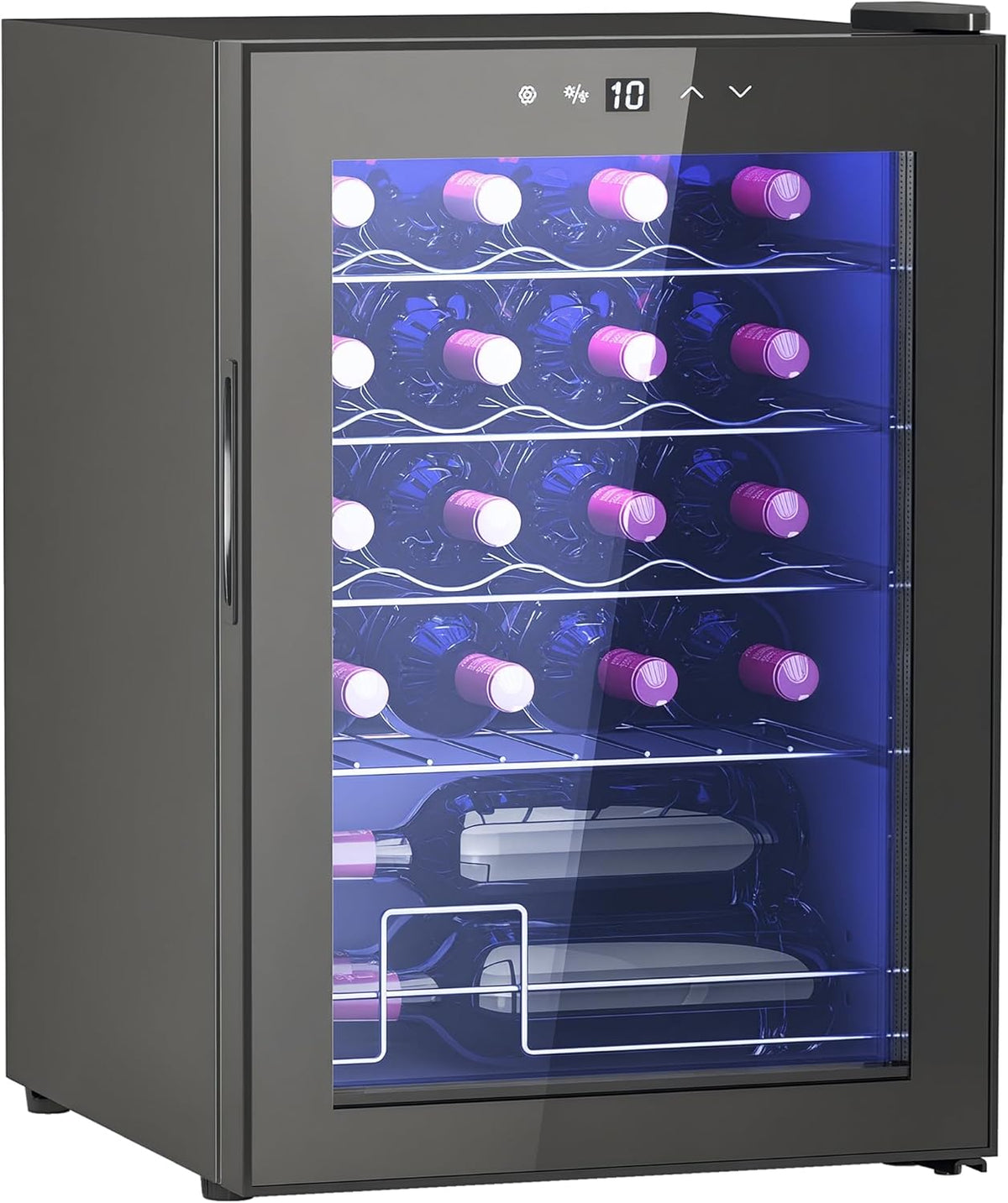 HOMCOM réfrigérateur, 53 L, Noir, Cave à Vin 20 Bouteilles à Vin Silencieux, Porte en Verre, Éclairage LED