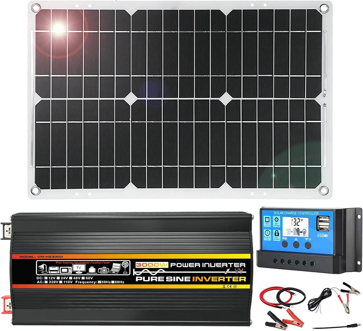 SXYKXYDL onduleur, HZ3000, 21 × 10,3 × 6 cm, 18 W, 12 V CC 24 V, conversion intelligente automatique, 3000 W, Substrat en aluminium, Noir/Gris