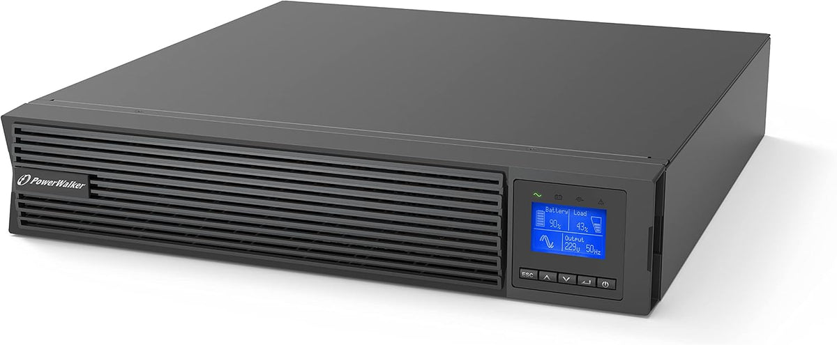 PowerWalker onduleur, 1500 W, Noir/Gris, VFI 1500 ICR IoT Double-Conversion (en Ligne) 1, 5 kVA 8 Sortie(s) CA