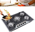 table de cuisson Esyogen, 8 mm, noir (bords miroirs)., Cuisinière à gaz intégrée en vitrocéramique à 5 feux