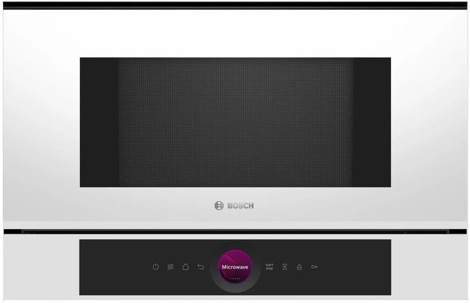 Bosch Classique, 59 x 38 cm, Blanc/Argenté, BFL7221W1 Série 8 - Micro-ondes, intégrable, AutoPilot, Digital Control Ring