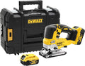 DEWALT Scies sauteuses, 18 V, 5 Ah, 3200 tr/min, 135 mm, 10 mm, Noir/Gris, 2 Batteries et Chargeur - Courses à Vide - Coupe Bois / Acier