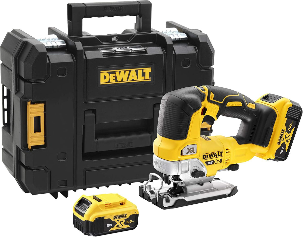 DEWALT Scies sauteuses, 18 V, 5 Ah, 3200 tr/min, 135 mm, 10 mm, Noir/Gris, 2 Batteries et Chargeur - Courses à Vide - Coupe Bois / Acier