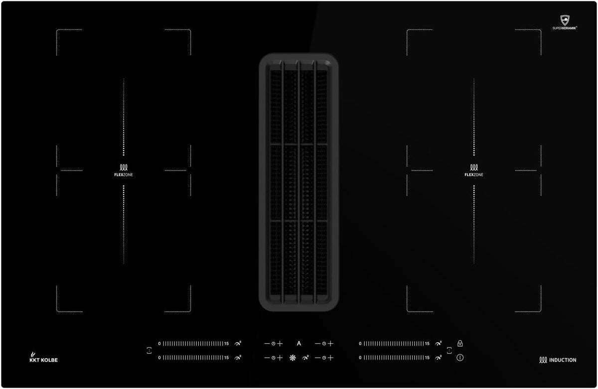 Tables de cuisson KKT KOLBE, 80 cm, 7 kW, Noir, DownDraft Plaque à induction, Aspiration intégrée dans la table