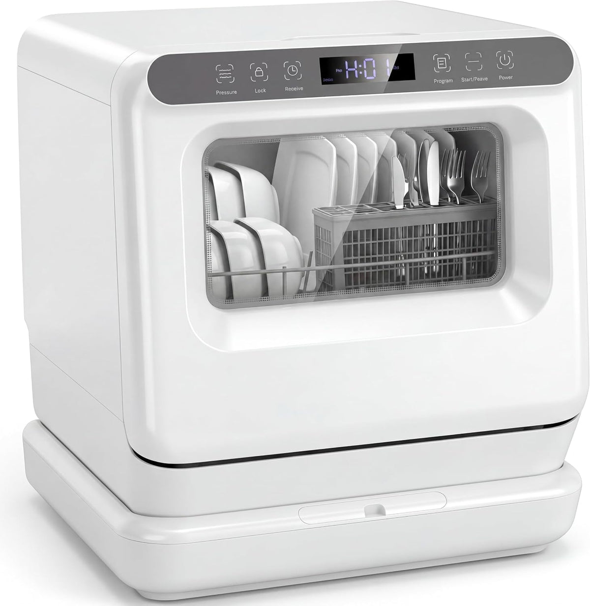 LIFEZEAL Lave-vaisselles posables, 3 couverts, 220-240 V, ABS, acier au carbone, Blanc, Mini Lave-Vaisselle de Table avec Nettoyage à 360°