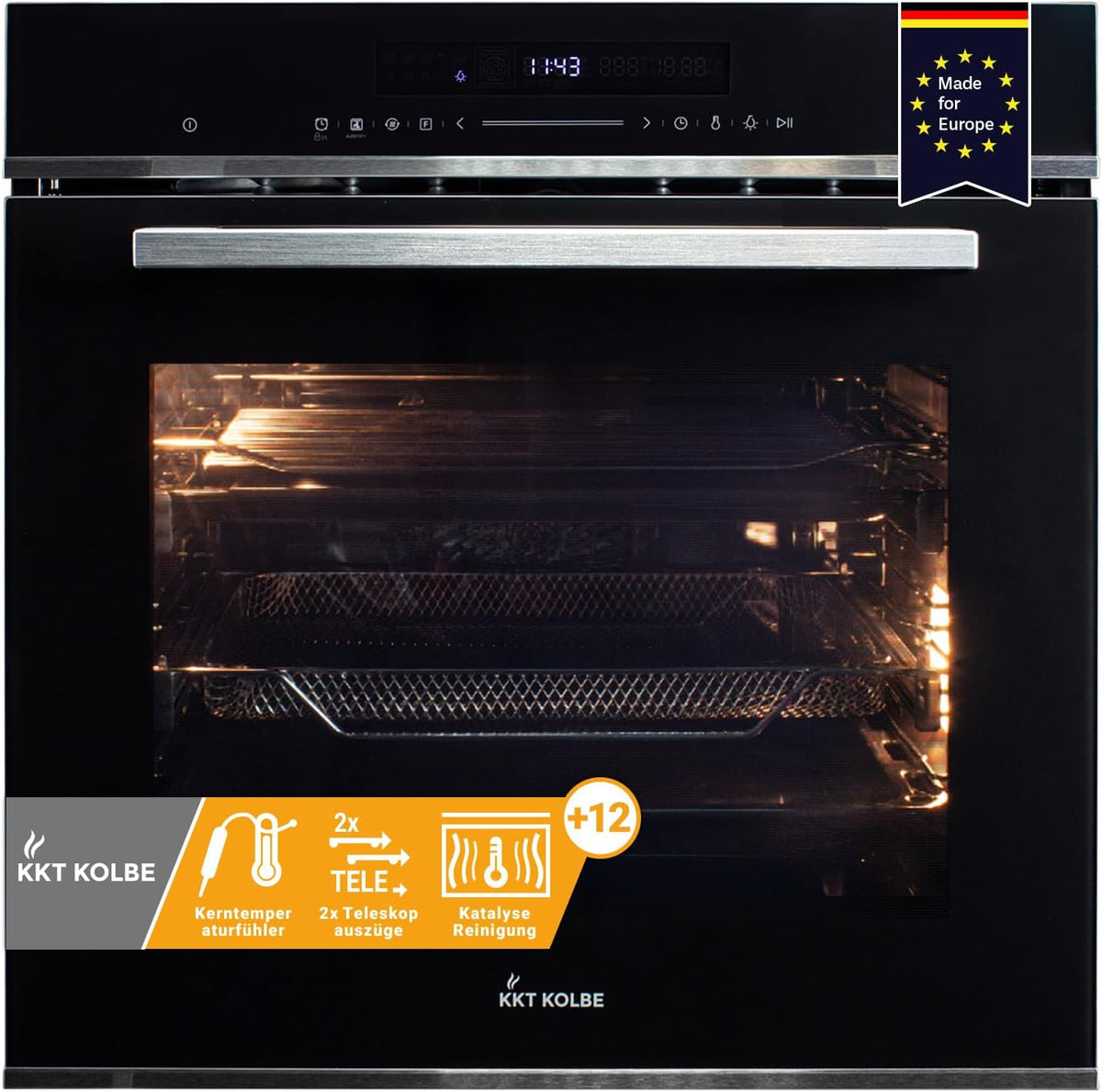 KKT KOLBE four encastrable, 60 cm, 72 L, 2,9 kW, Noir/Argenté, electrique, Catalyse, Fonction pizza, Circulation de l'air