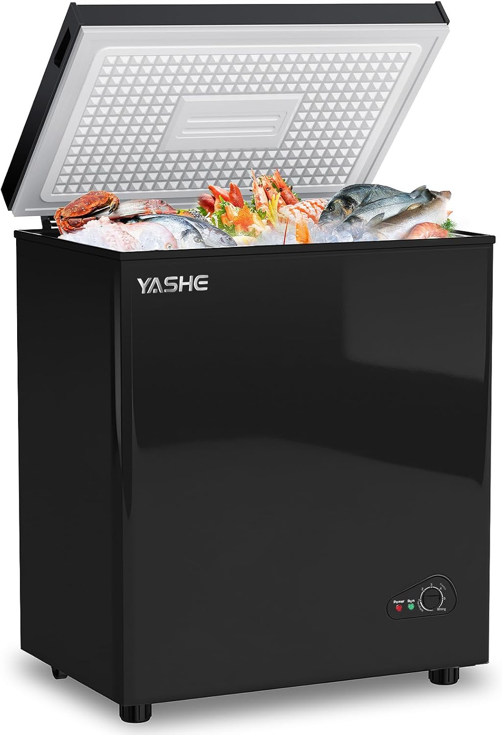 YASHE Congélateurs, 150 L, 45 dB, Noir, Congélateur coffre, pose libre, 2 paniers amovibles, 6 niveaux de température