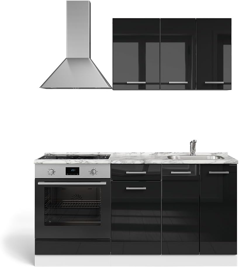 Vicco four encastrable, 160 cm, Noir/Blanc, Cuisine R-Line, Noir Brillant/Blanc, meuble sans PT