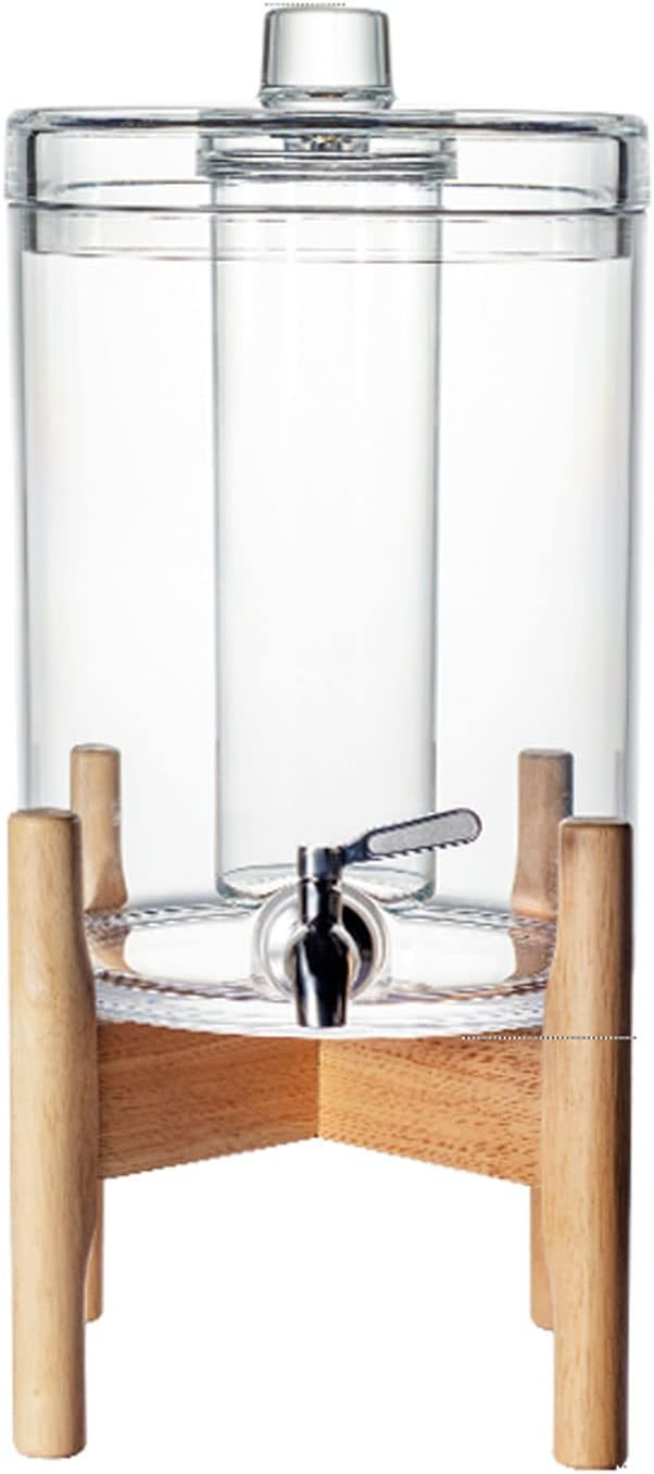 Distributeur fontaine à eau, Marron, Boissons avec bac à glaçons, Support Bois et Robinet. Carafe Ronde pour Limonade