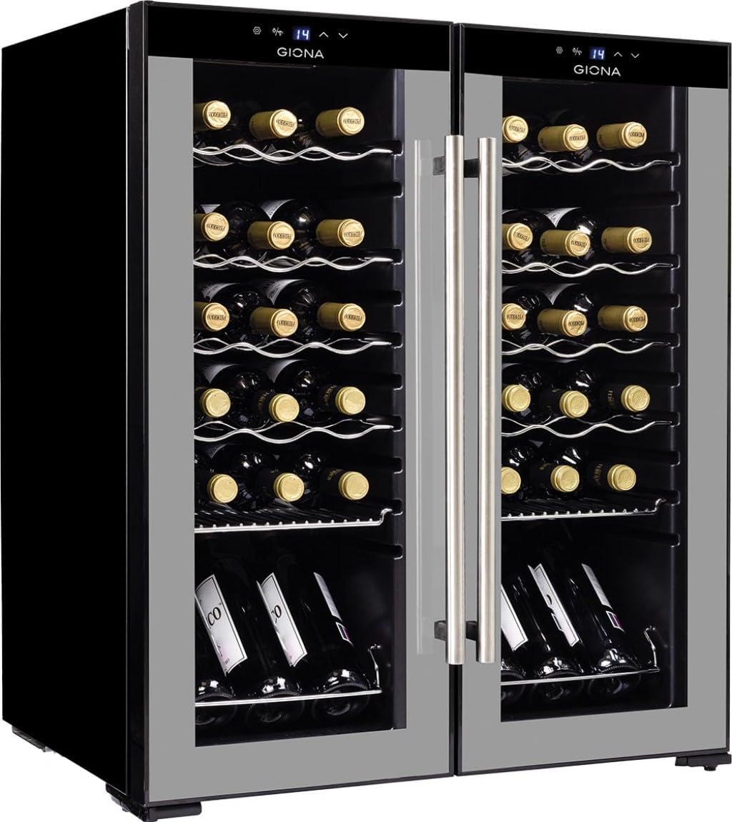 GIONA Caves à vin, Noir, Cave à vin 2 températures CVG36CF2T, 36 bouteilles, double zone, froid ventilé