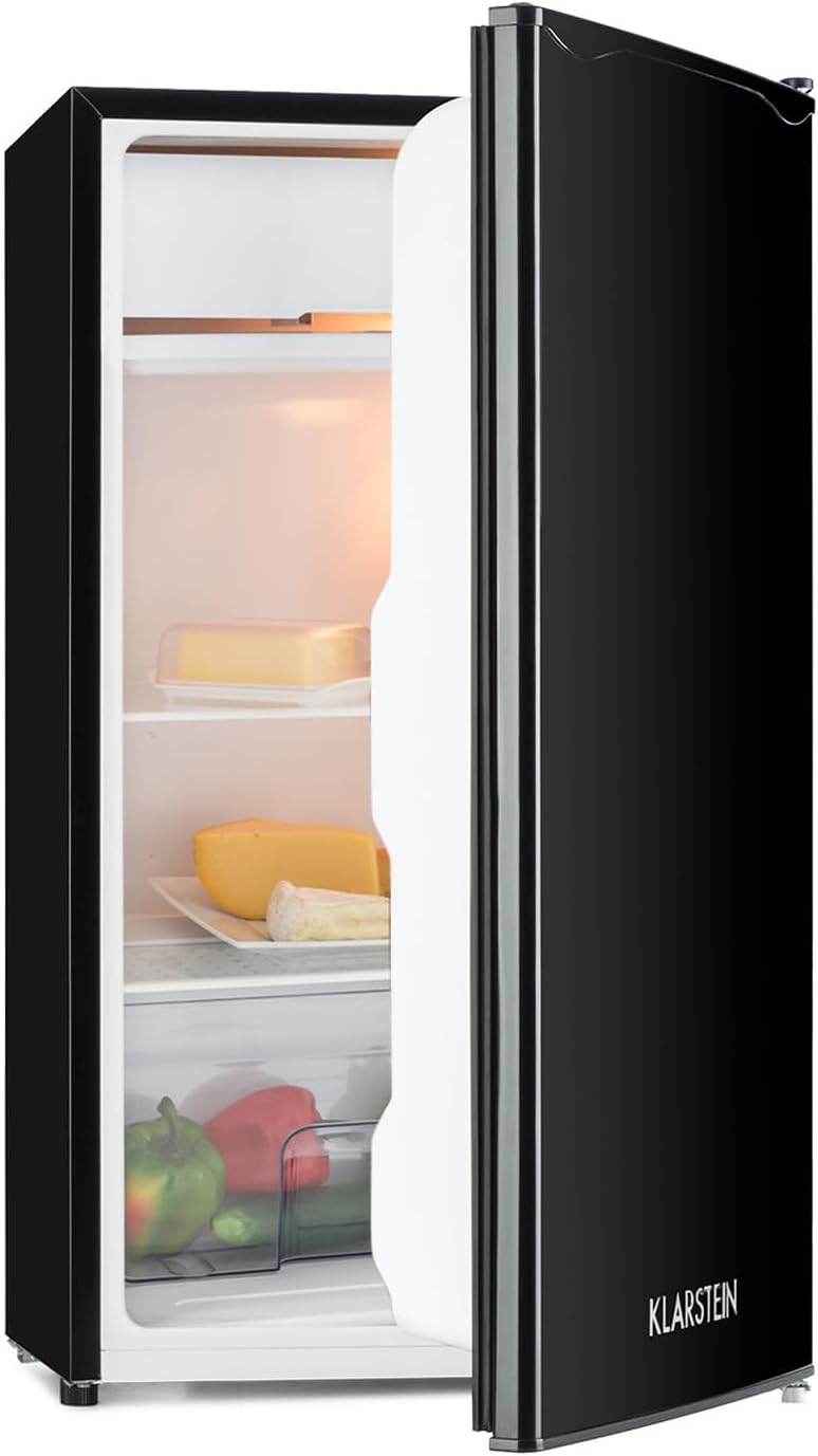 KLARSTEIN réfrigérateur, 90 L, Noir, Alleinversorger, classe E, congélateur, 5 niveaux de température, 2 clayettes en verre