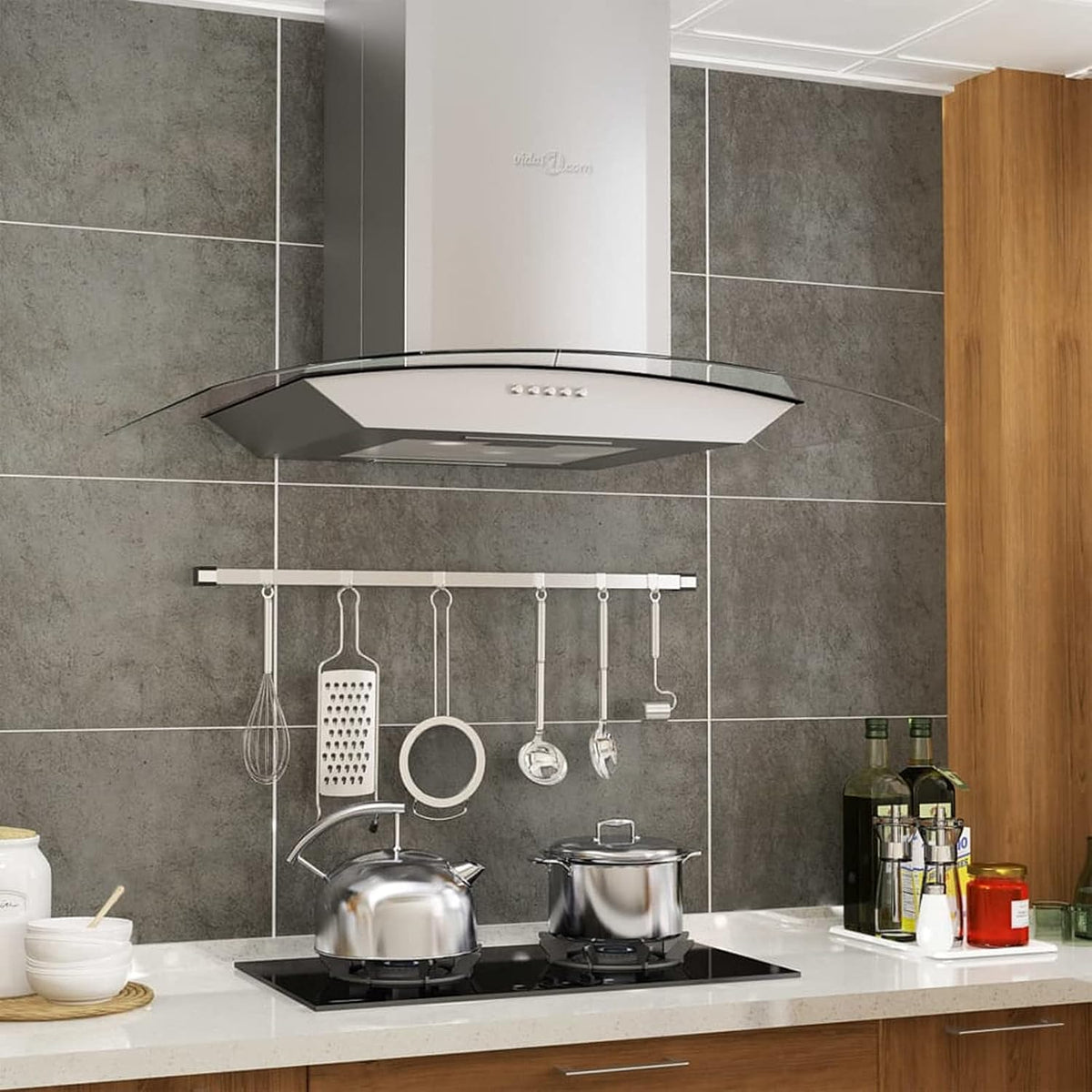 Homgoday hotte aspirante, 60 x 45 x (43-70) cm (L x P x H) : 220-240 V ~, 50-60 Hz., 60 cm, 756 m, acier inoxydable + verre trempé + aluminium