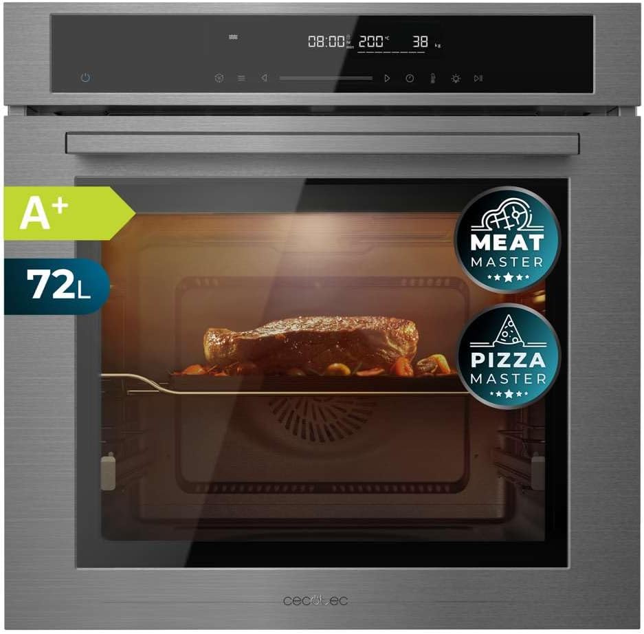 Cecotec four encastrable, 60 cm, 2900 W, 72 L, Noir/Argenté, Bolero Hexa SM406000 Edge+ A+, 12 Fonctions, Steak Master