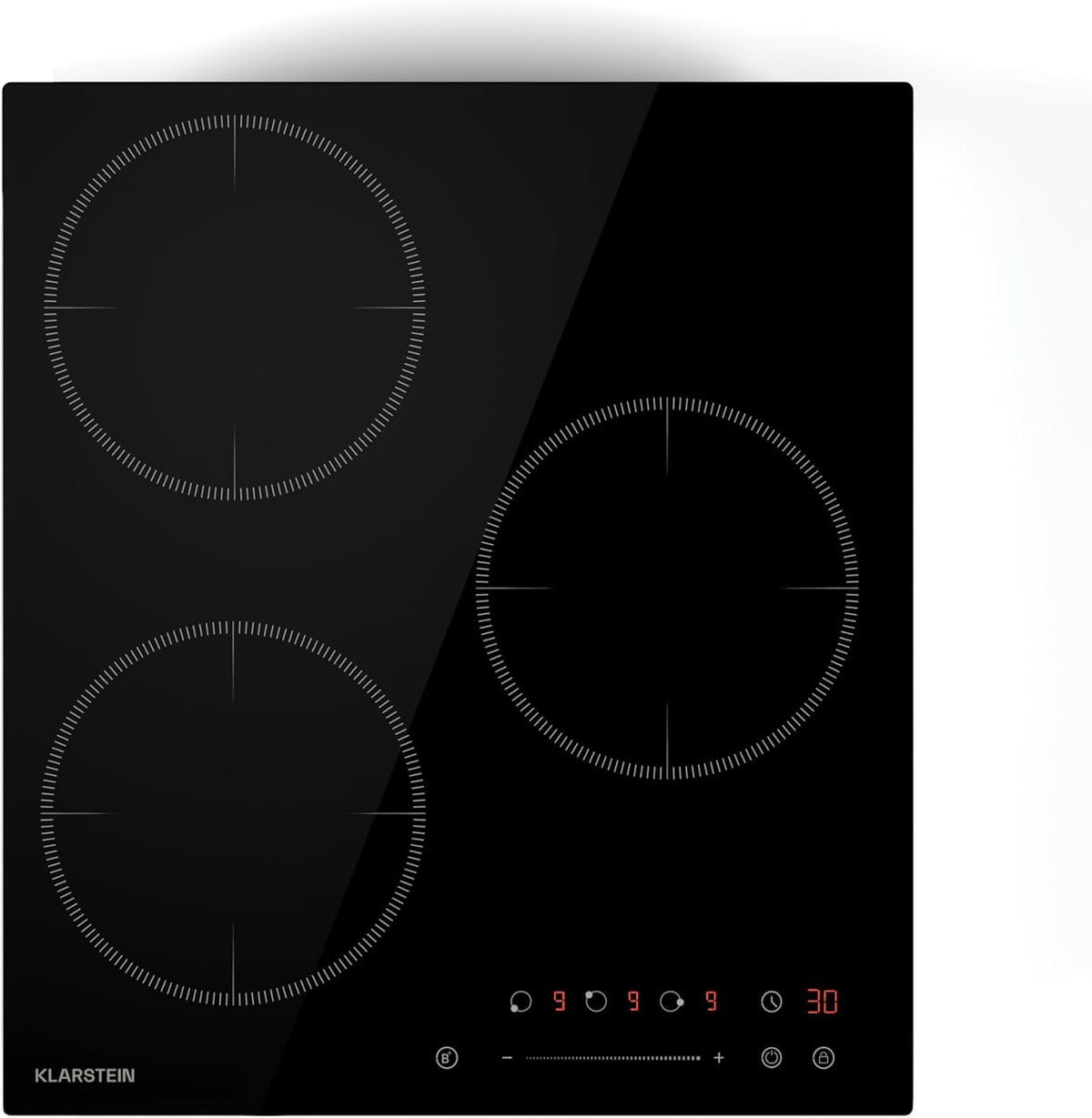 Tables de cuisson KLARSTEIN, 6600 W, 45 cm, Noir, Delicatessa Plaque Induction - 3 Zones, Boosters, Commande Tactile Slider