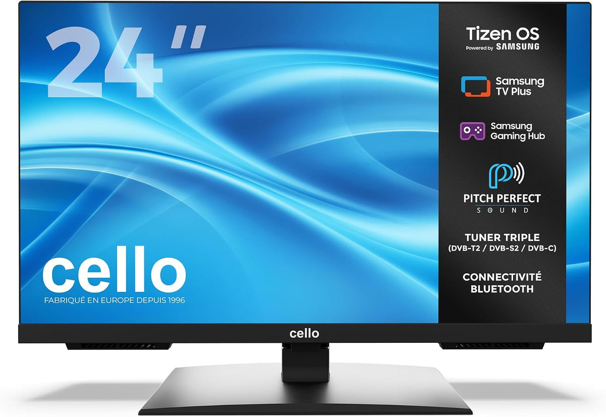 Cello téléviseur, Noir, C2426TZH TV LED Smart 24' sans Cadre avec Tizen OS de Samsung, Bluetooth, Gaming Hub