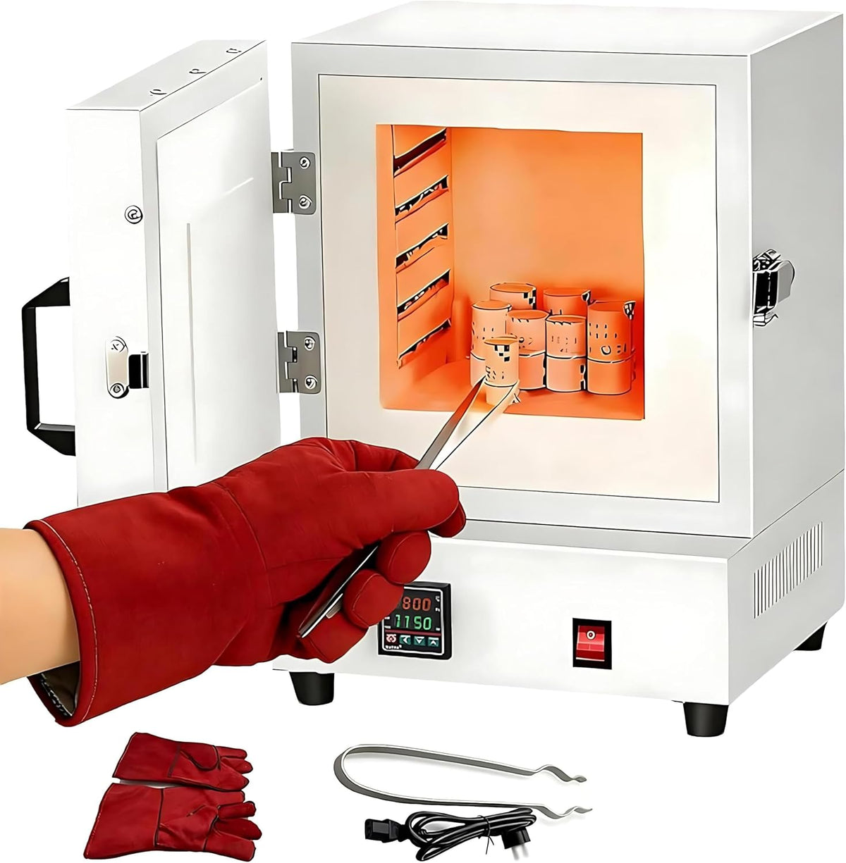 RoyceBee Mini fours, 2000 W, 2000 W, Blanc, Four de Potier électrique Compact, Chauffe 4 Faces, Affichage Digital 0-1150°C