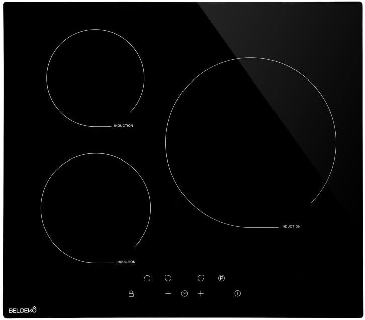 BELDEKO Plaques de cuisson, 5500 W, Noir, Table Induction (Verre, 3 Foyers - - Touches Tactiles)