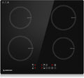 AMZCHEF Plaques de cuisson, 60CM, 7400 W, Noir, Encastrable Plaque Induction 4 Feux, 9 Niveaux, Chauffage rapide