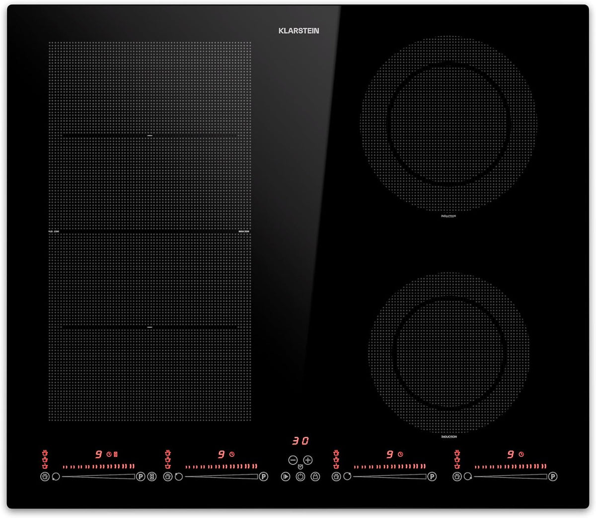 KLARSTEIN table de cuisson, 59 x 52 x 6 cm, 7200 W, Noir, Plaque Induction en Céramique, Plaque de Cuisson Electrique à Induction