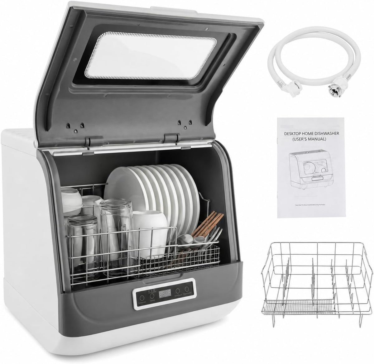 DAOHHFO Lave-vaisselles posables, 5 l, Blanc, Mini lave-vaisselle, séchage à haute température, portable, intelligent