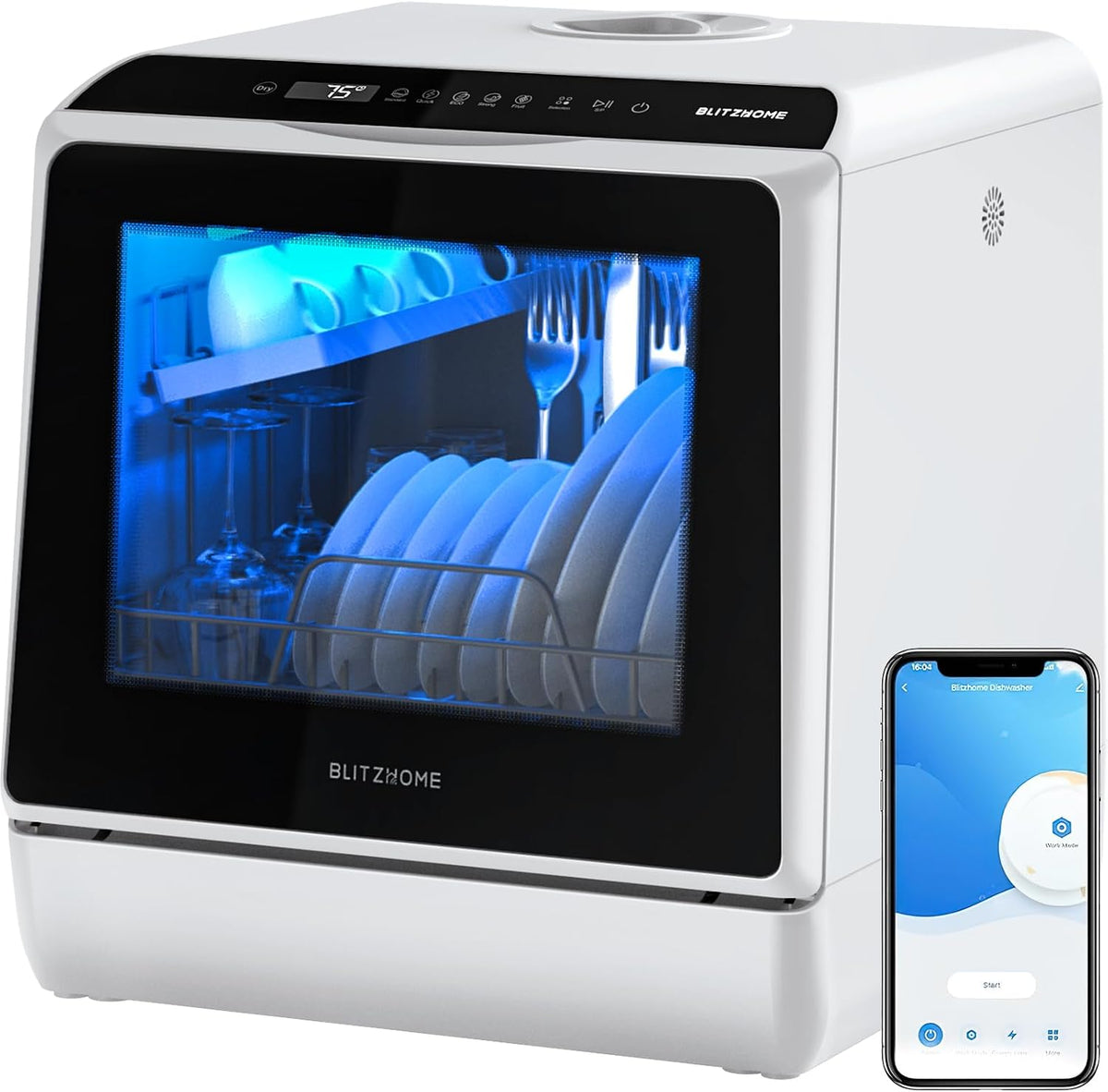 Lave-vaisselles portables BLITZHOME, BW-CDW1., Poids du produit : 12 kg., 950 W, 220-240 V., 5 L, Blanc, Mini lave-vaisselle