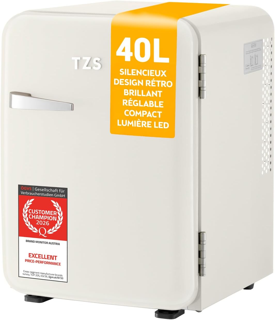 TZS First Austria mini réfrigérateur, 40 L, Blanc, chambre & hôtel - Crème