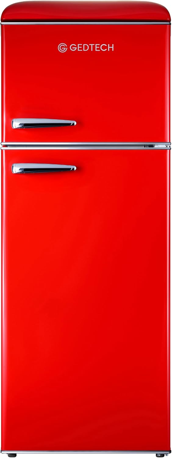 GEDTECH réfrigérateur, 215 L, Rouge, Refrigerateur Congélateur haut rétro GDPV215RD - - Capacité - Faible conso