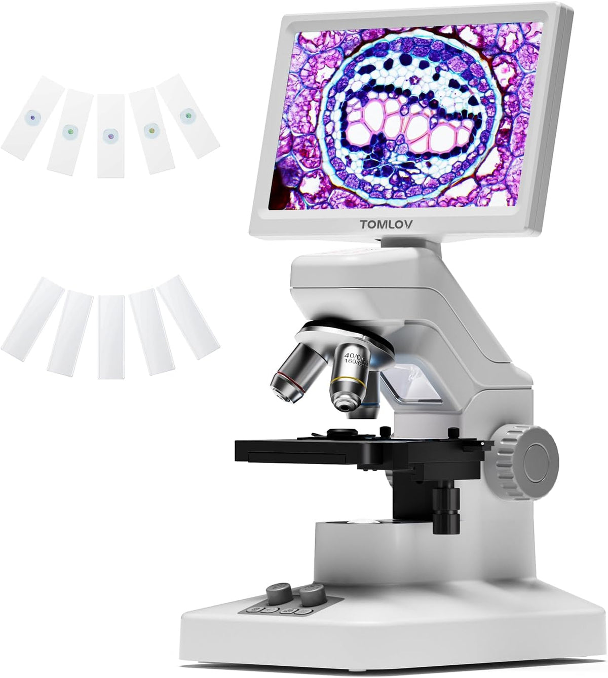 TOMLOV téléviseur, Noir, DM301 Max Microscope Biologique LCD 7' avec Échelle de Mesure, 3 Lentilles, Platine Mécanique