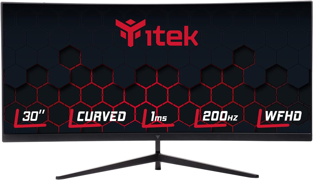iTek Écrans PC, 2560x1080, Noir, moniteur GGC - 30' incurvé WFHD UltraWide, panneau VA 200 Hz, réponse MPRT 1 ms