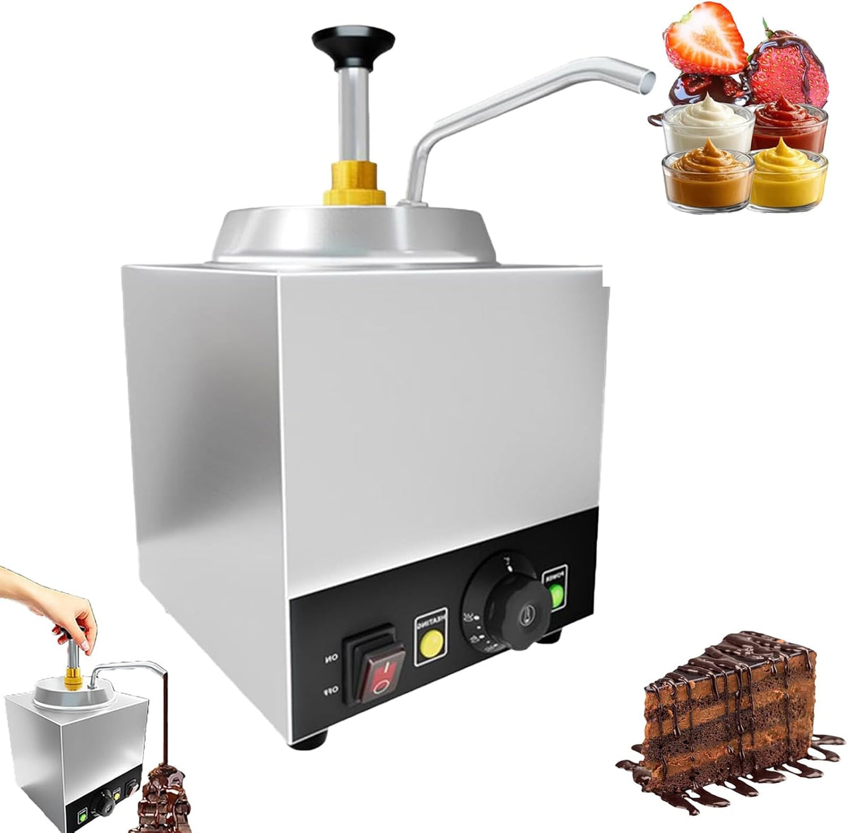 Double Buffets chauffants, 2,1 l, Argenté, chauffe-chocolat avec température réglable de 30 à 110 °C et pompe