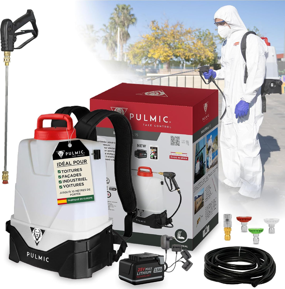 PULMIC TAKE CONTROL batterie, 15 L, 18 V, 10 m, Gris/Blanc, PULMIC Pegasus 15 Pulvérisateur Électrique, Lithium Amovible