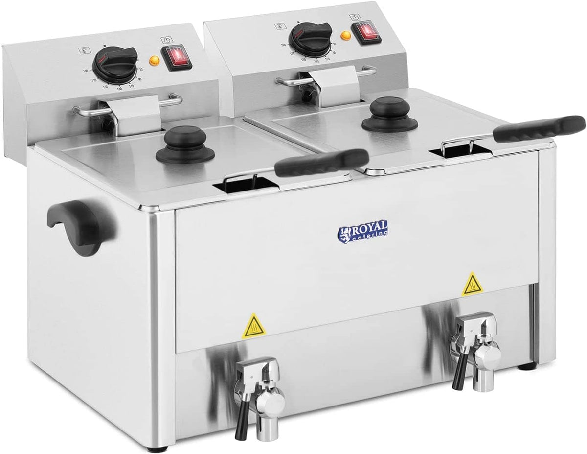 Royal Catering Friteuses, 2 x 3, 250 W, 2 x 13, Argenté, 2 Thermostats EGO, 2 Robinets, 50-190 °C)