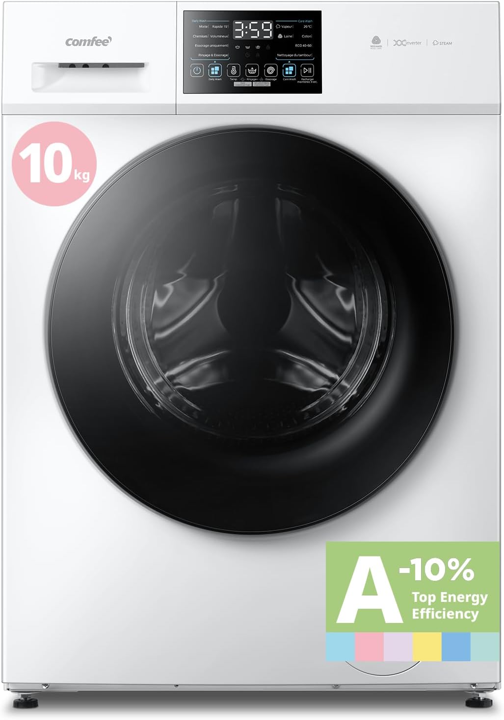 Comfee lave-linge, 10KG, 1400 RPM, Blanc, ' Classe A-10% BLDC CFE12EW100/W-FR, Machine à laver 12 Programmes