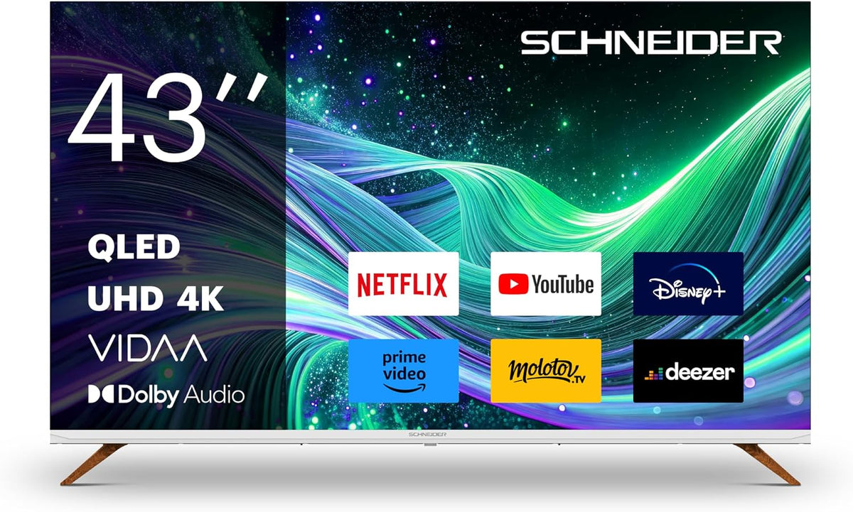 Schneider téléviseur, GMS43F1, 108 cm, Noir, QLED 4K Fjord 43'( ), Smart Vidaa Life Style, 3840 * 2160 pix UHD