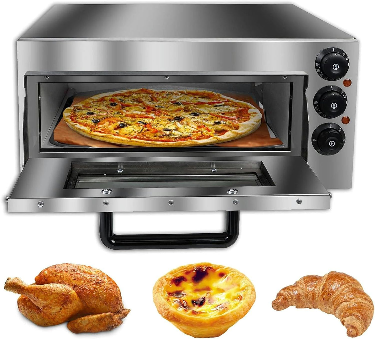 xSDAJSD four à pizza, 22 x 18,7 x 10,4 pouces/56 x 47,5 x 26,5 cm, 1 300 W, 220 V, acier inoxydable, Argenté, Professionnel 14'
