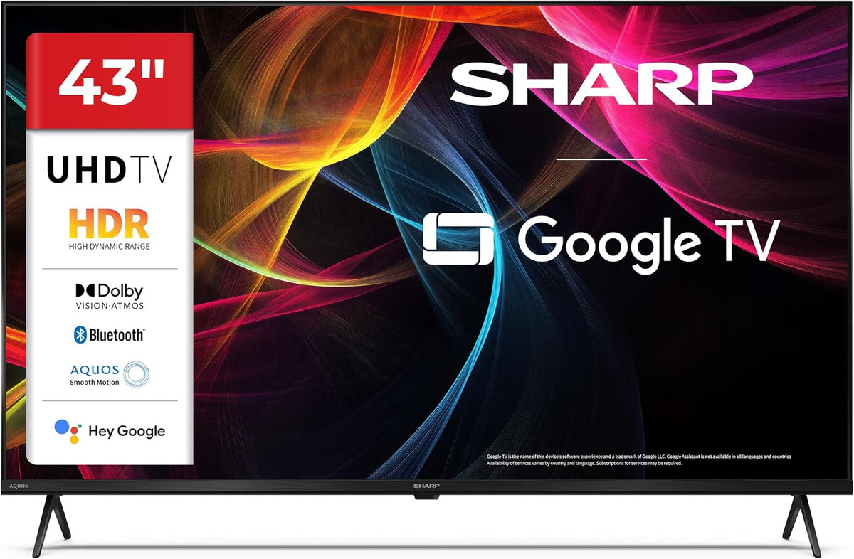 Sharp téléviseur, 2x10, 2.1x4, Noir, 43HL4365E - Google TV, Frameless, Dolby Vision HDR, Google Assistant avec Microphone