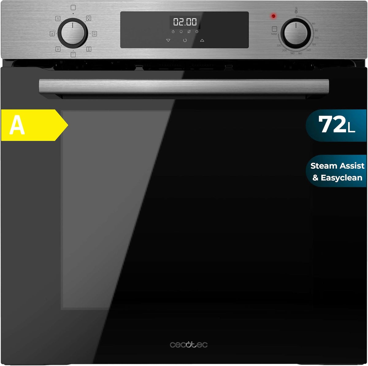 Cecotec Fours encastrables, 60 cm, 2800 W, 72 L, Argenté, Four Multifonction Bolero Hexa M226000 Inox A, 7 Fonctions
