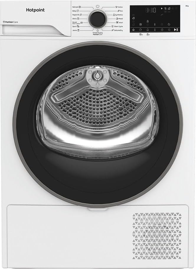 Hotpoint Sèche-linges avec pompe à chaleur, 8 kg, 64 dB, Blanc, - CHD84MWBSEE Sèche-linge Pompe à Chaleur Posable - Capacité
