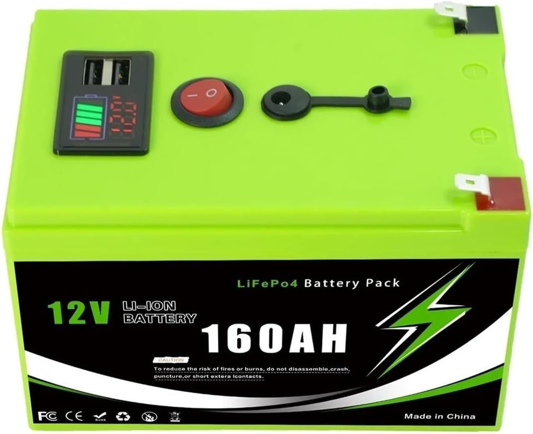 TAVDJFXXKRKL batterie, Batterie Li-ion, 15 cm x 10 cm x 10 cm/5,91 pouces x 3,94 pouces x 3,94 pouces, 200 Ah, 12 V, Vert/Noir