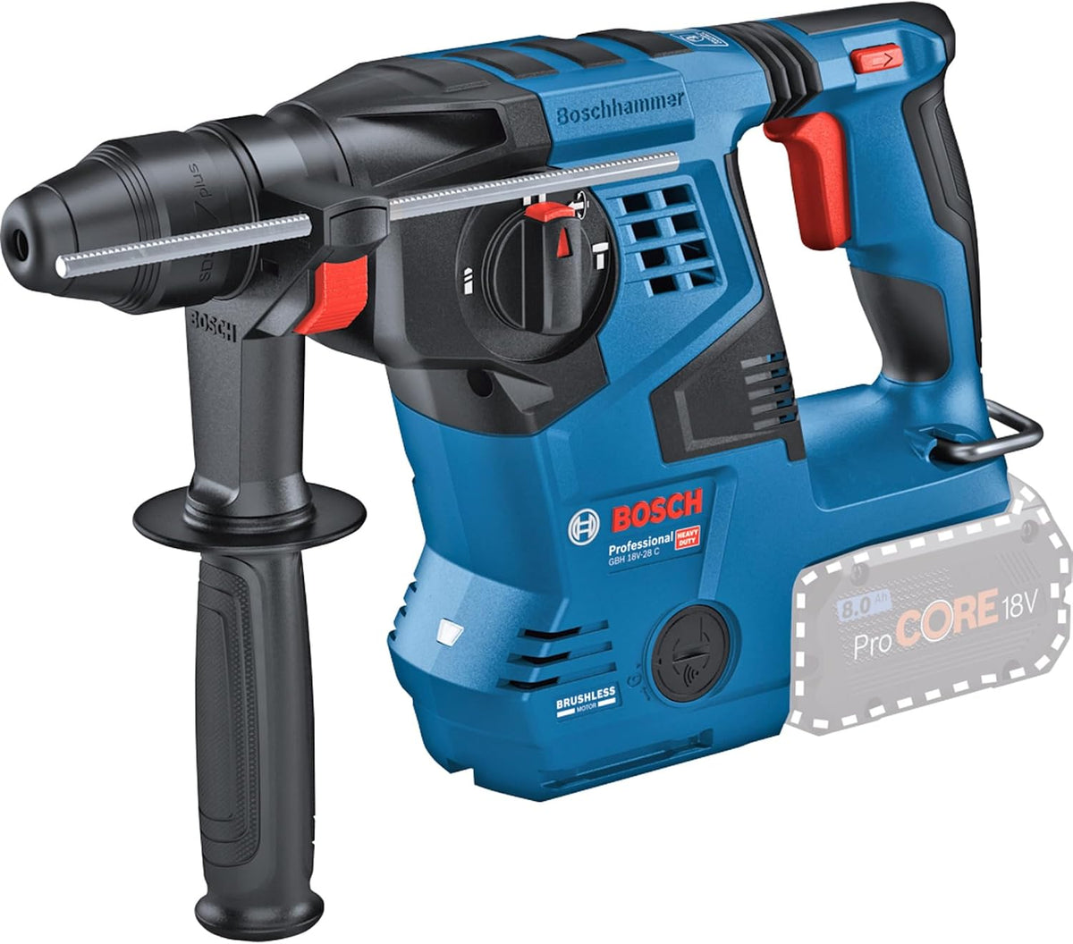 Bosch Professional Marteaux perforateurs, 18 V, Bleu/Noir, System perforateur sans-fil GBH -28 C (avec poignée auxiliaire