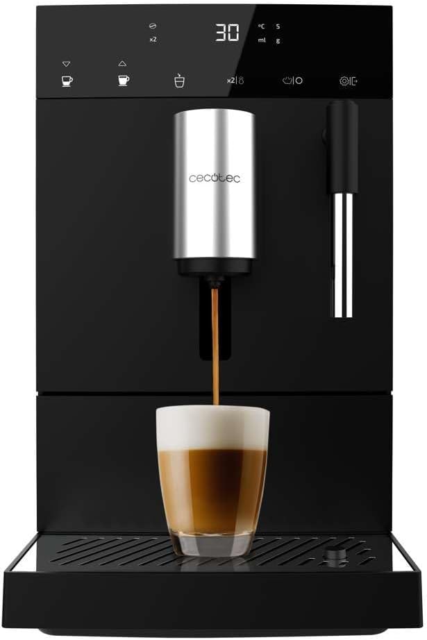 Cecotec machine à café, 1350 W, 1,1 L, Noir/Argenté, Cafetière Compacte Superautomatique avec Cuiseur Vapeur Compact Cremmaet