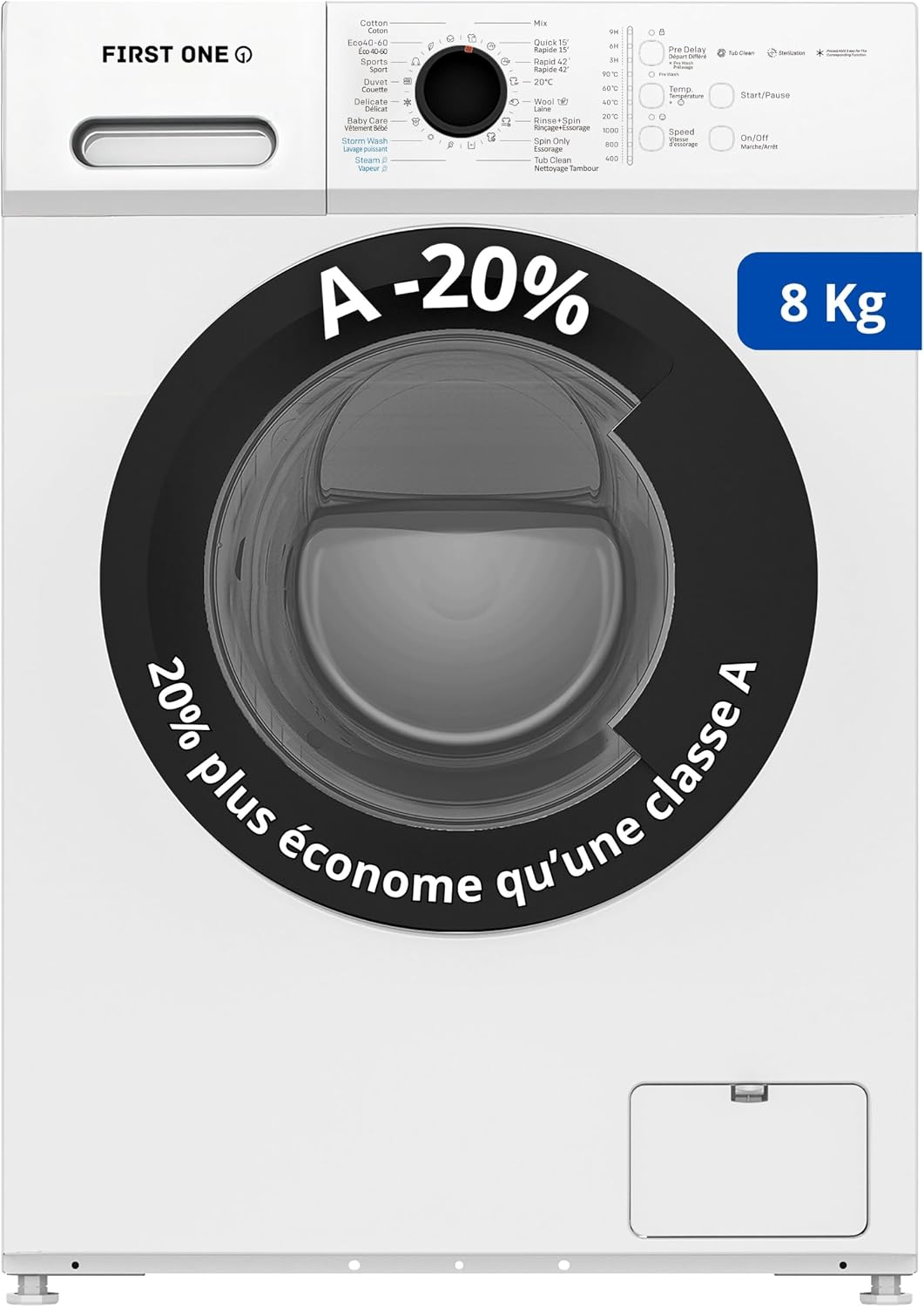 First One lave-linge, 8 Kg, Blanc