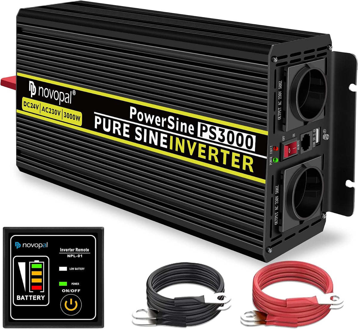 novopal onduleur, Puissance nominale : 3000 W, 3000 W, 24 V, 220 V, 230 V, Noir/Gris, Convertisseur Pur Sinus Transformateur