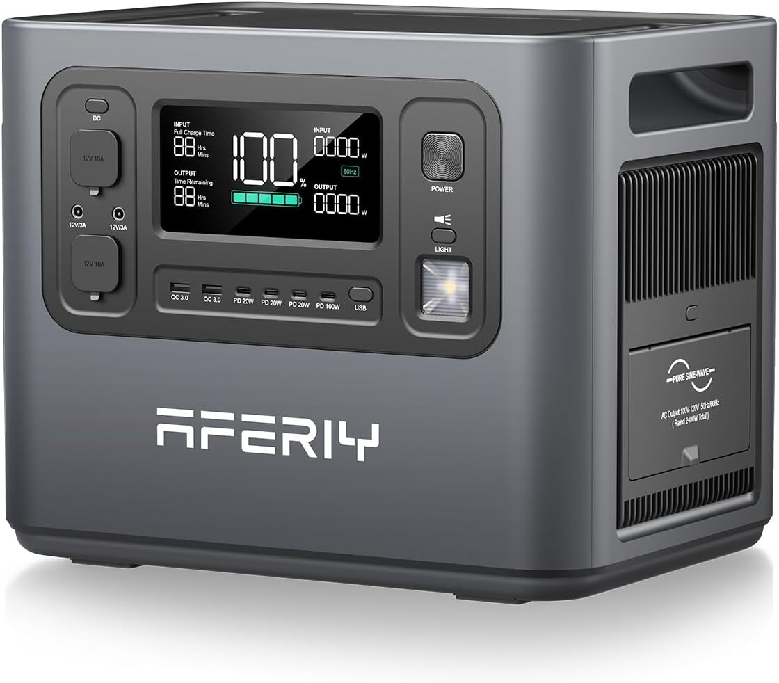 AFERIY groupe électrogène, 2400 W, 2048 Wh, 240 V, Gris/Noir, Generateur Electrique Portable, Batterie Nomade LiFePO4