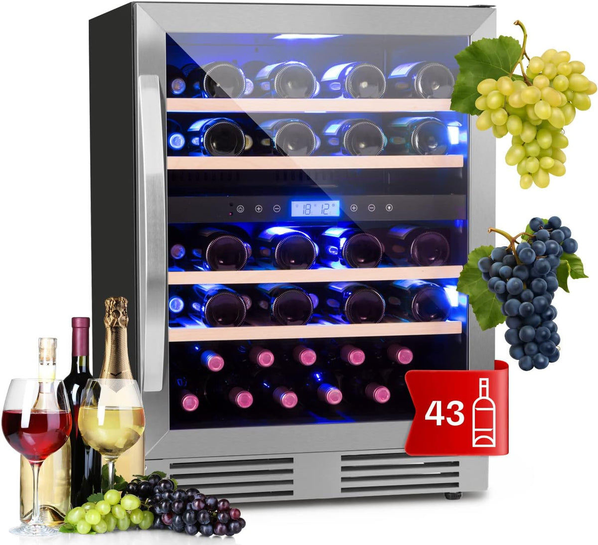 KLARSTEIN Caves à vin autoportantes, 129 L, Noir, Cave a Vin Encastrable, Caves à Vin de Conservation, Porte en Verre